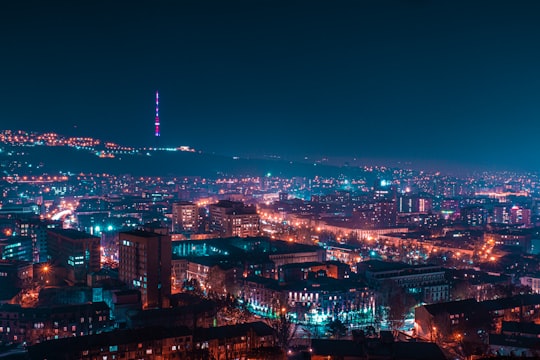 city with high rise buildings during night time in Yerevan Armenia