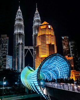 lighted city buildings during night time