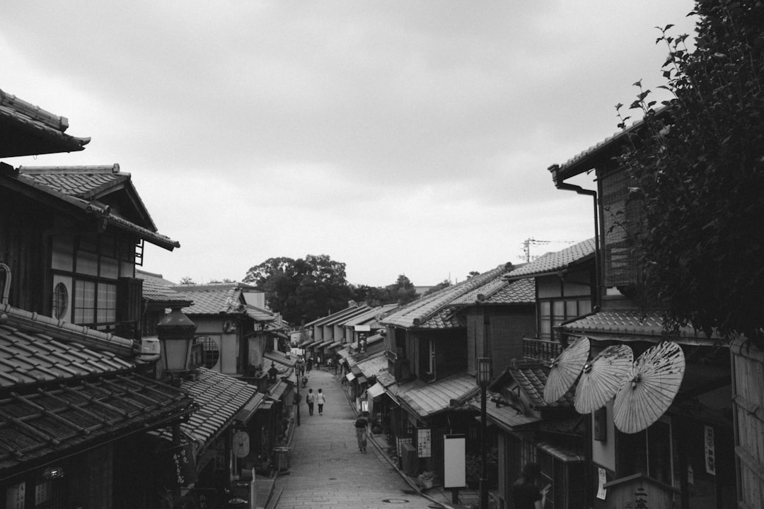 grayscale photo of houses and buildings