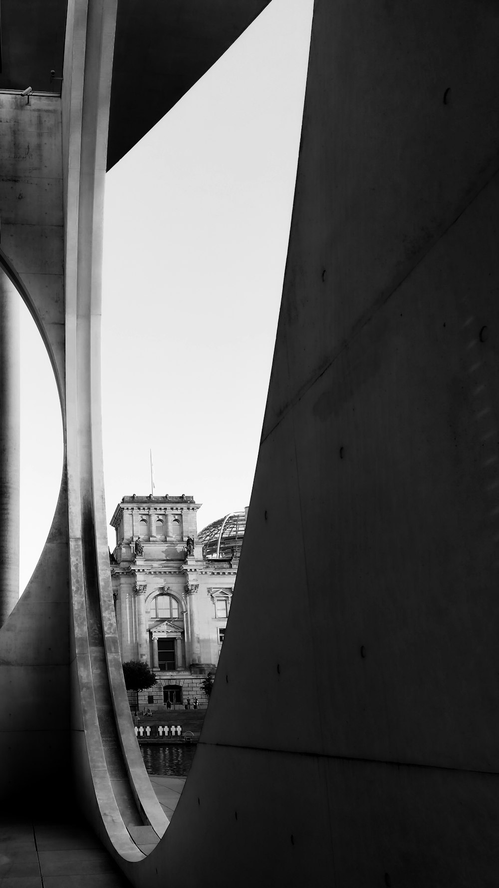 grayscale photo of concrete building