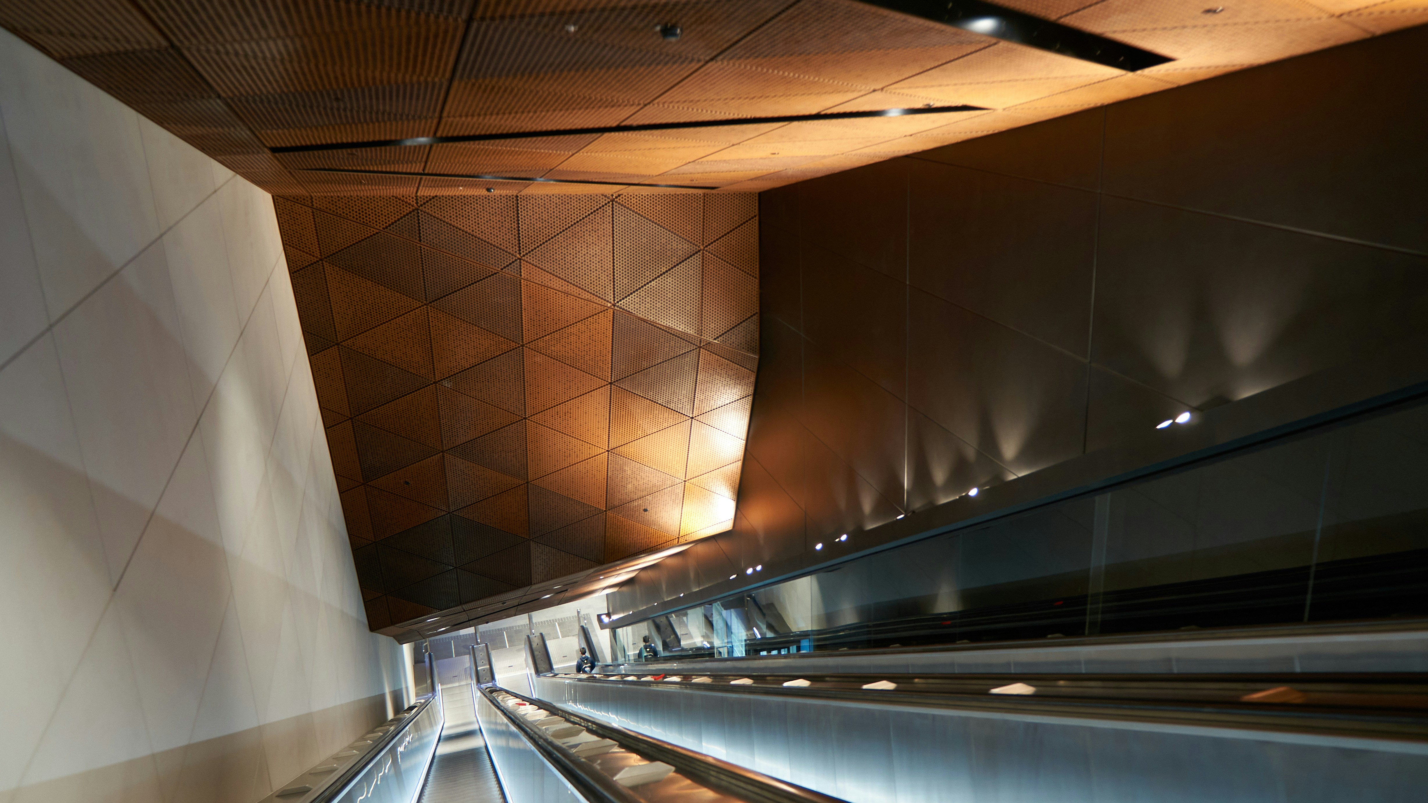 stainless steel escalator inside building