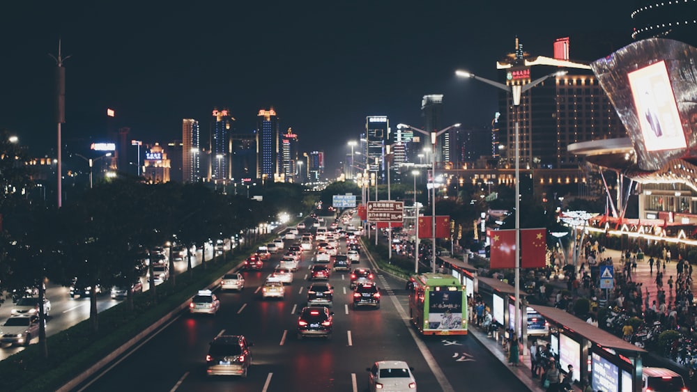 cars on road during night time