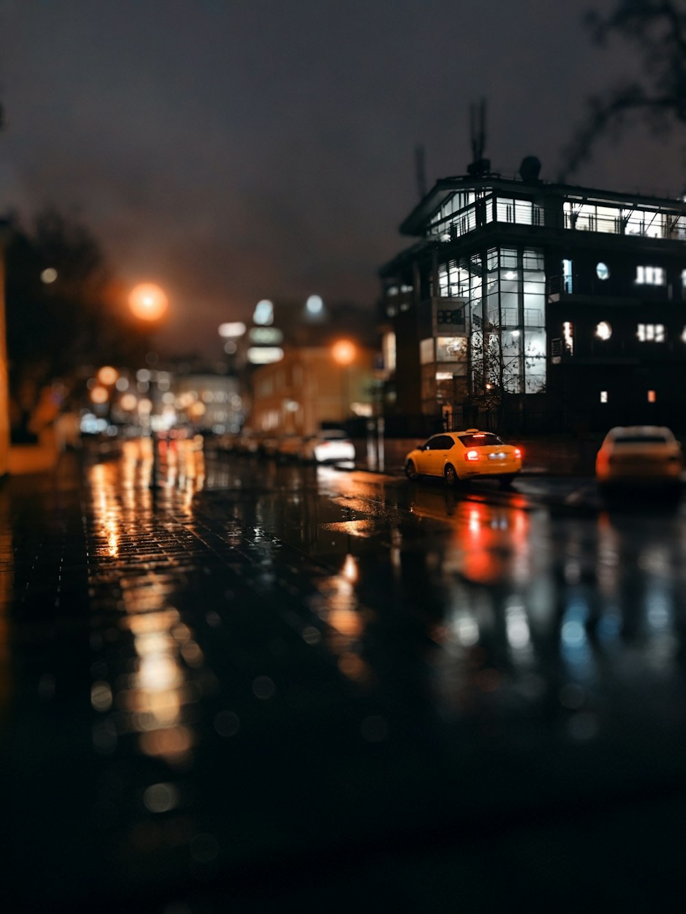 black and white building during night time