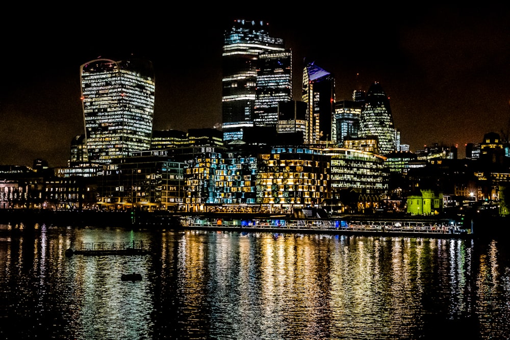 city skyline during night time