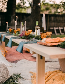 bread on blue table cloth