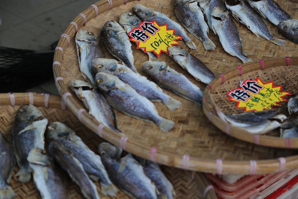 fish on brown wooden round tray