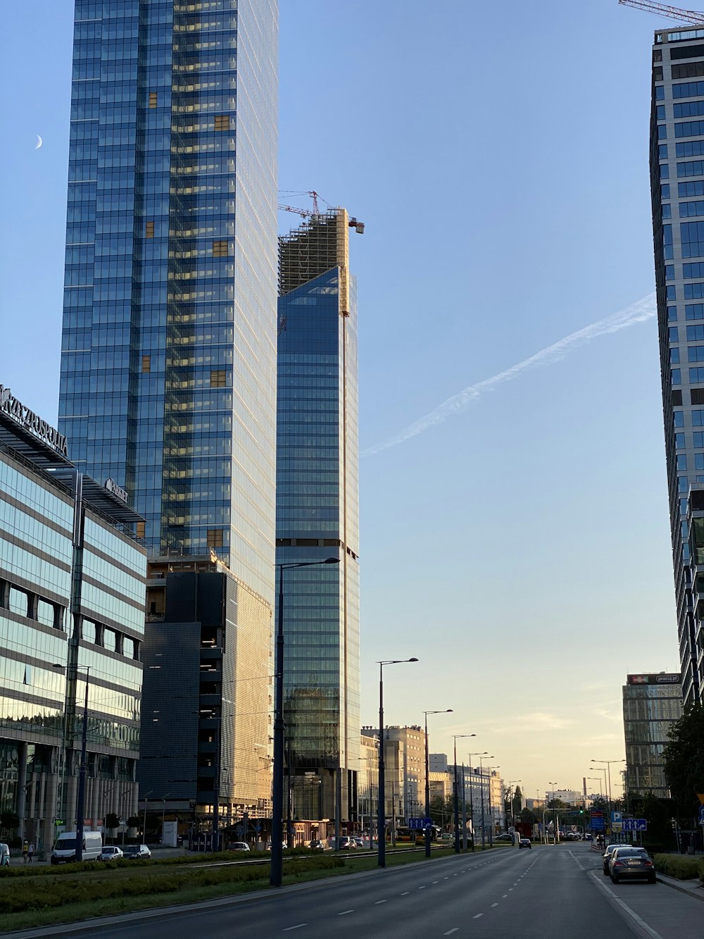 white and blue high rise buildings