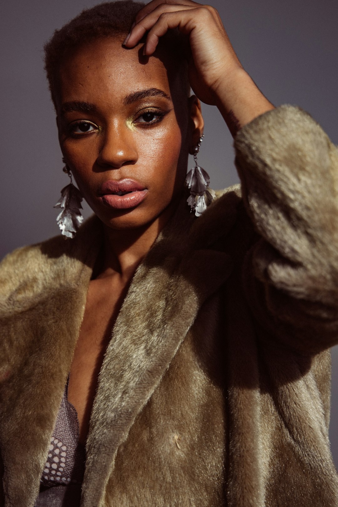 woman in white fur coat