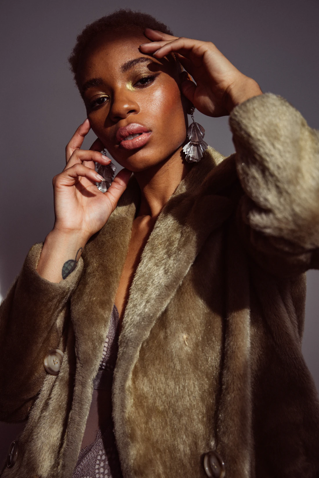 Woman in a brown plush coat