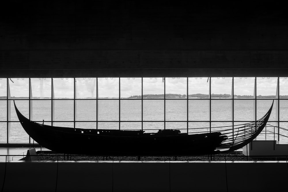 silhouette of boat on water