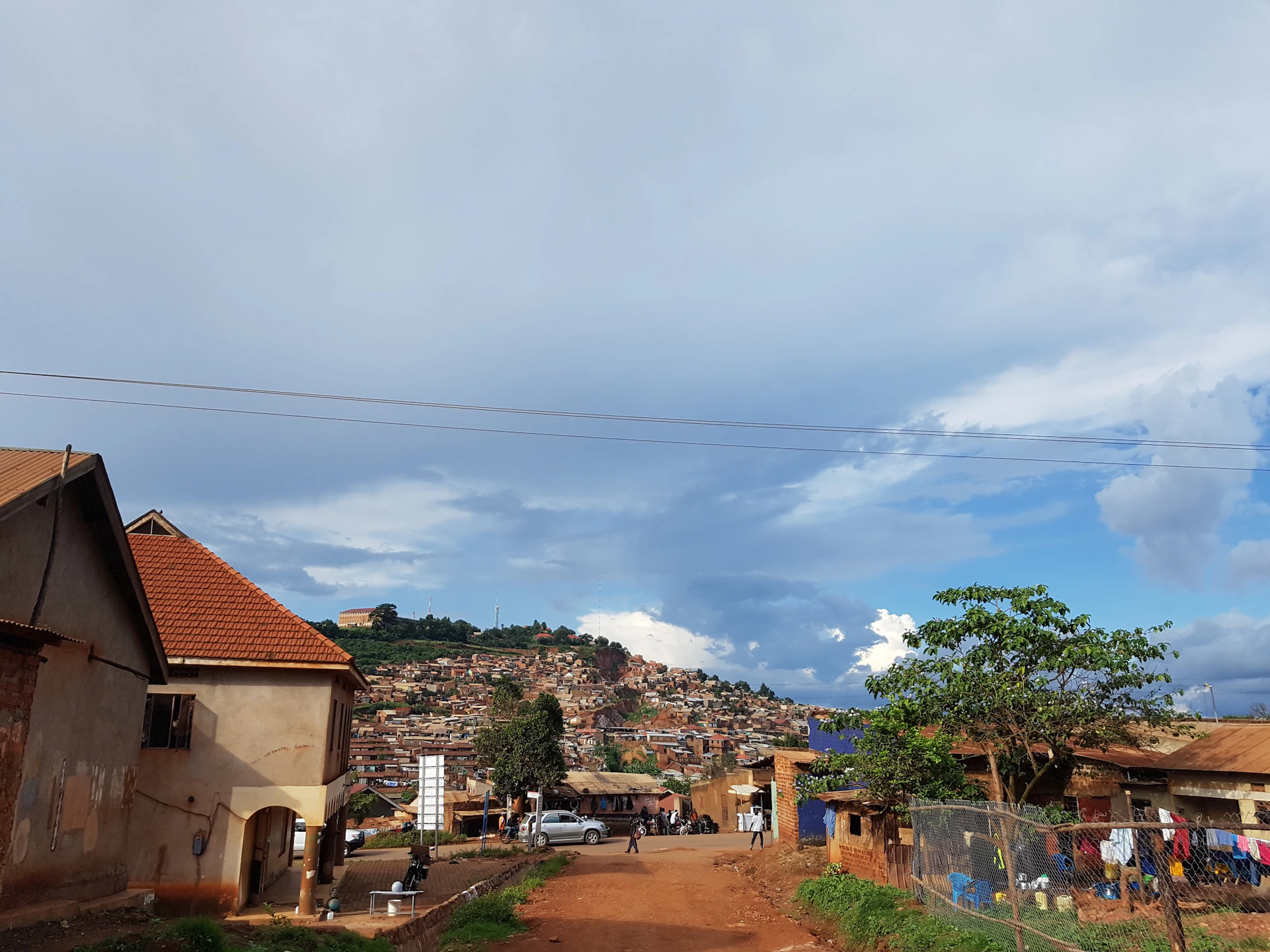 green trees near houses under white clouds and blue sky during daytime