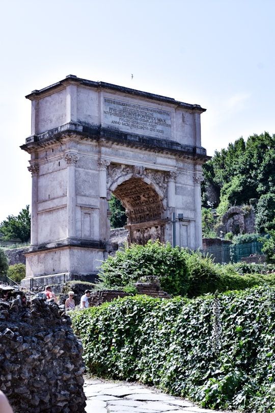 green trees near gray concrete building during daytime in Arch of Titus Italy