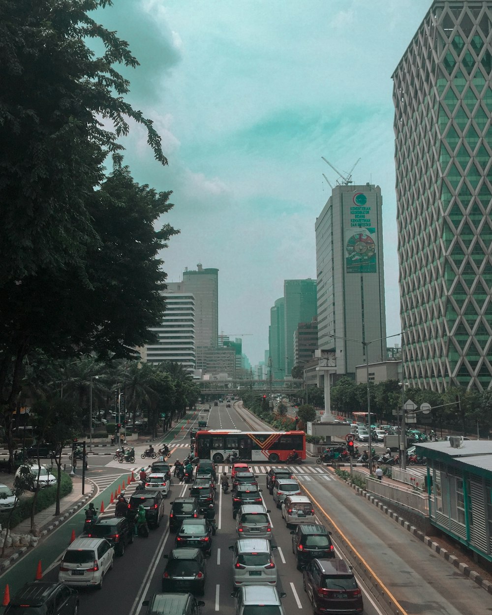 cars on road near high rise buildings during daytime