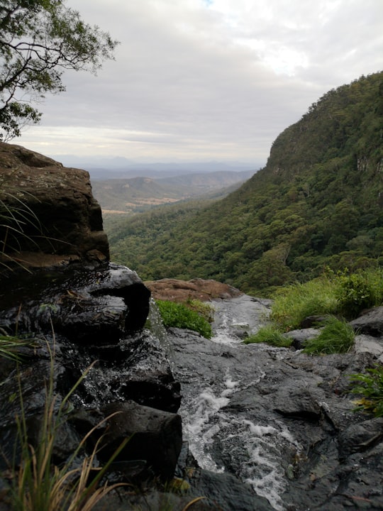 green grass and brown rocky mountain during daytime in Morans Falls Australia