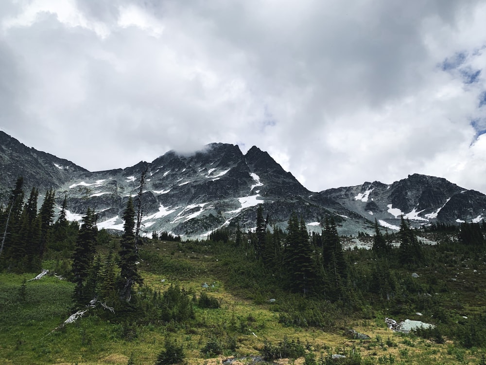 a view of a mountain with snow on it