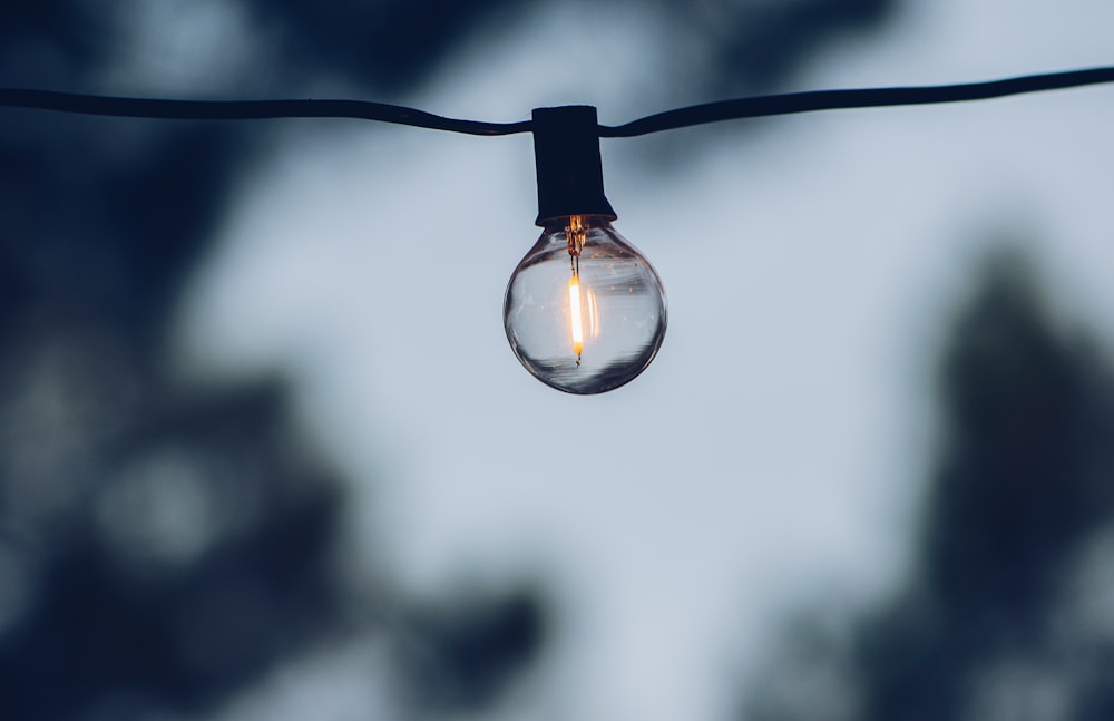 light bulb turned on in tilt shift lens