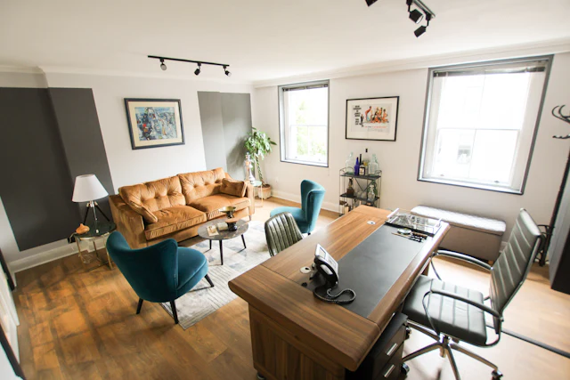 Cabin with Visitor Sofa — commercial manager cabin interior design