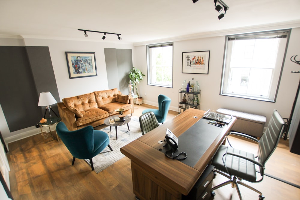 brown wooden table with chairs