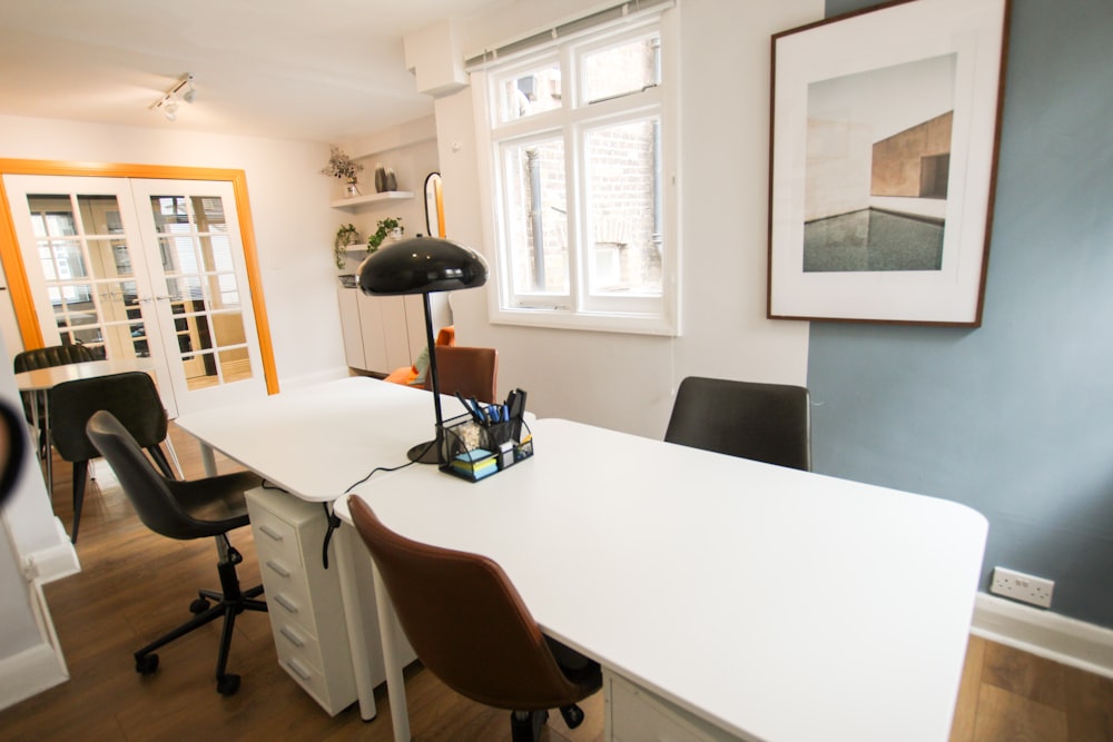 black desk lamp on white table