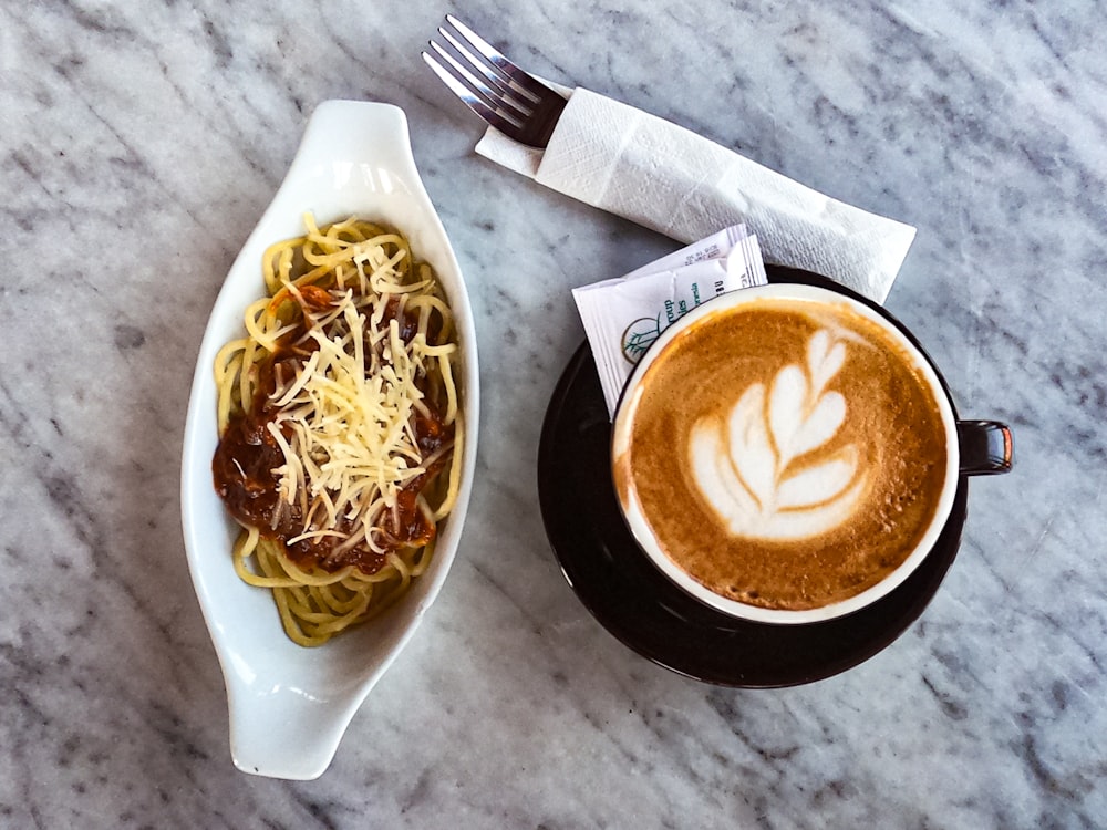 pasta on white ceramic bowl