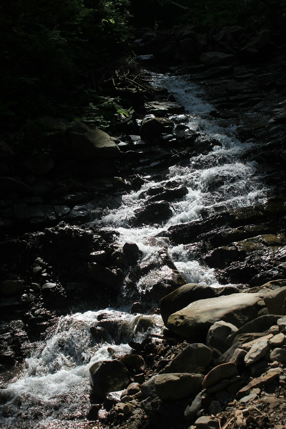 water flowing on rocky river