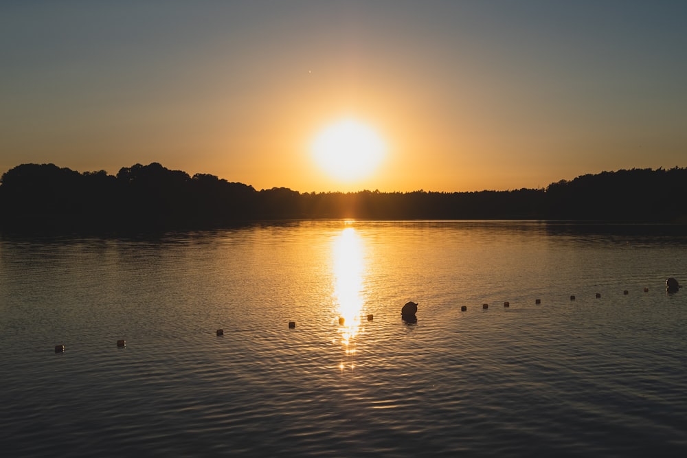 Silhouette von Bergen und Bäumen bei Sonnenuntergang