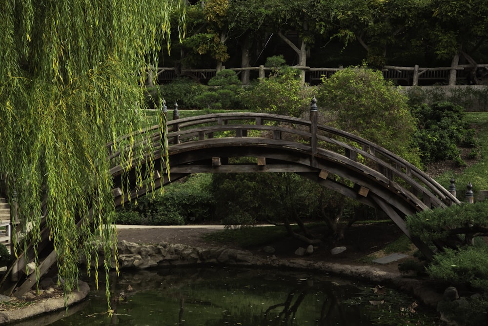 brown wooden bridge over river