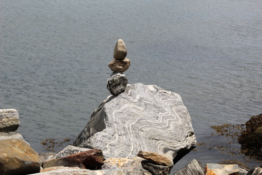 Formazione rocciosa grigia vicino allo specchio d'acqua durante il giorno