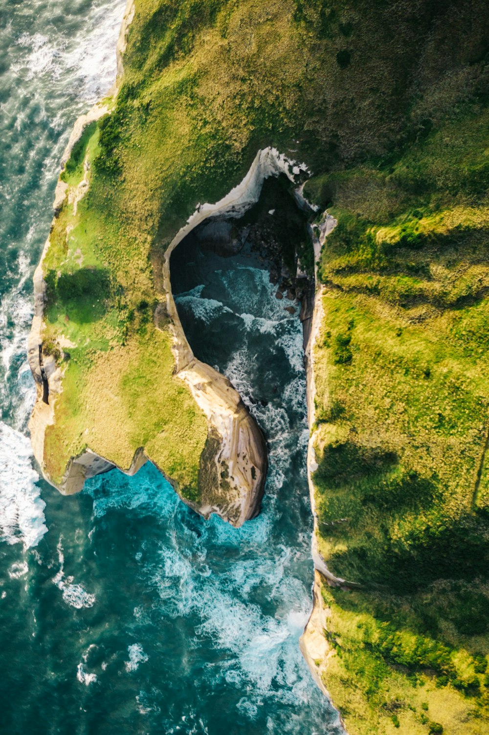 aerial view of green and brown island