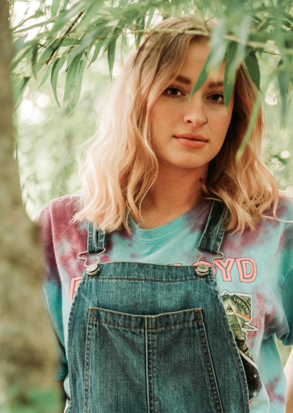 girl in blue denim dungaree