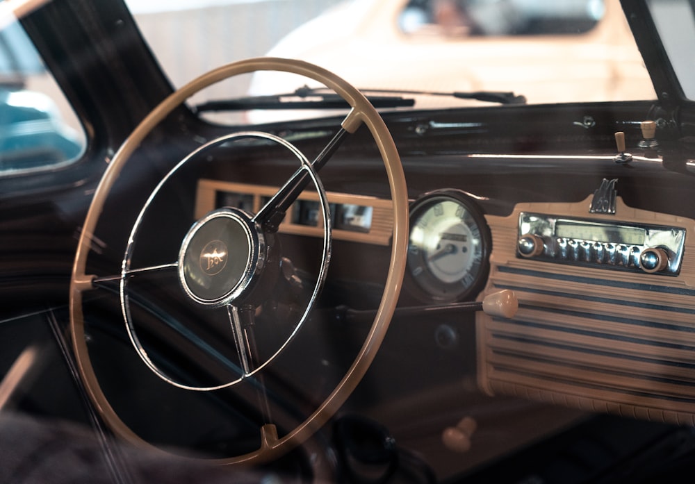 black and brown steering wheel