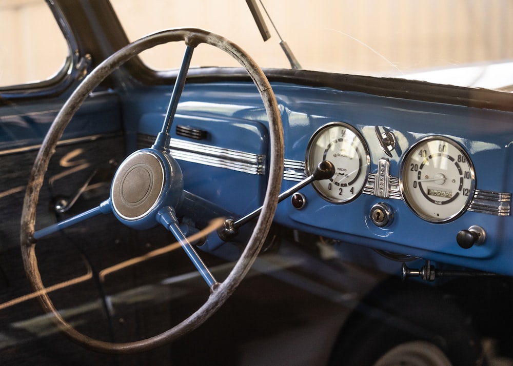 black and silver steering wheel