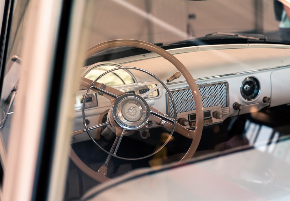 brown and black steering wheel