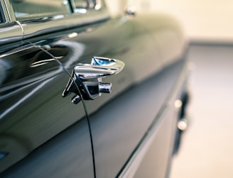 Dynamic shot of a car handle glinting with golden trim details.