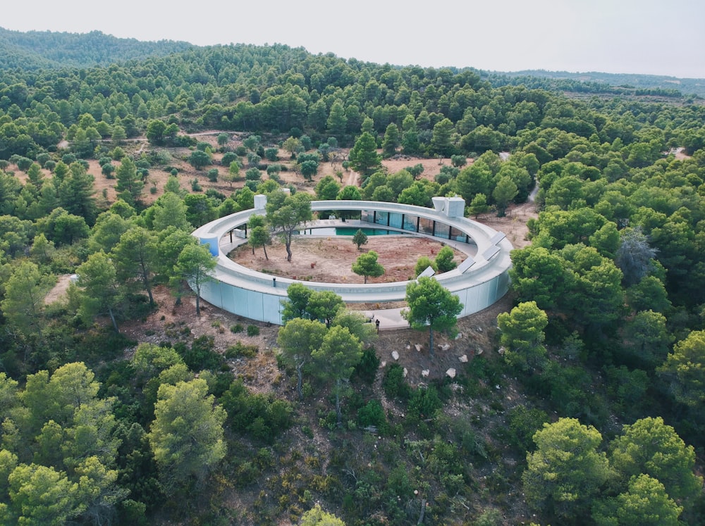 aerial view of green trees and gray concrete building during daytime