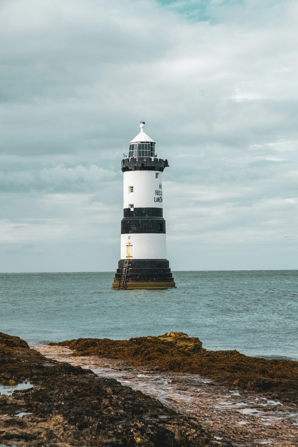 white and black lighthouse near body of water during daytime