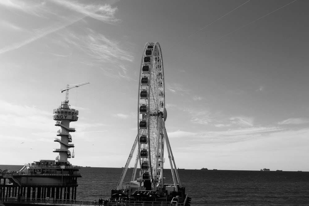 grayscale photo of ferris wheel