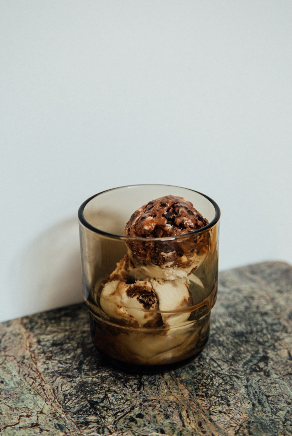 ice cream in clear drinking glass