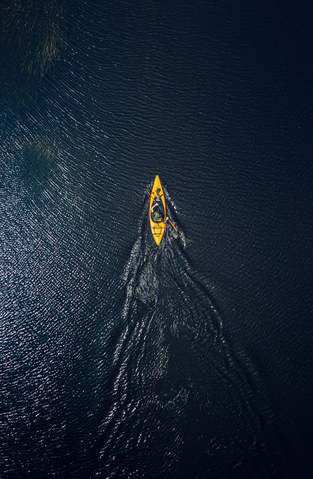 Tavola da surf gialla e nera sullo specchio d'acqua