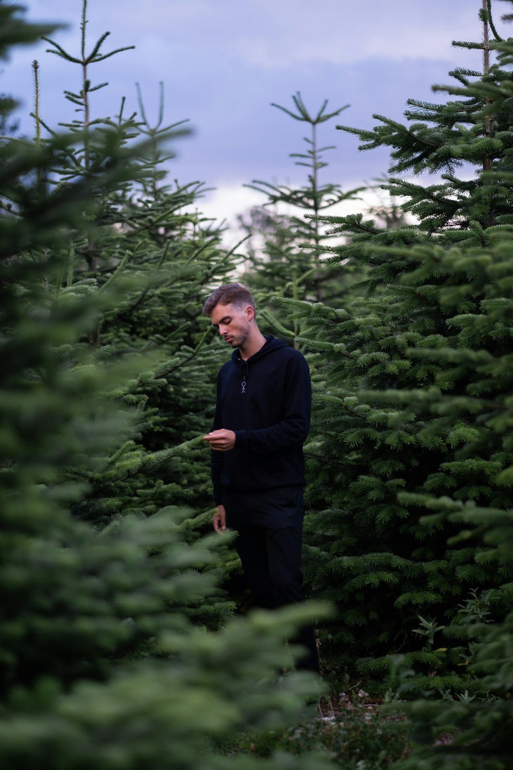 man in black jacket standing near green trees during daytime