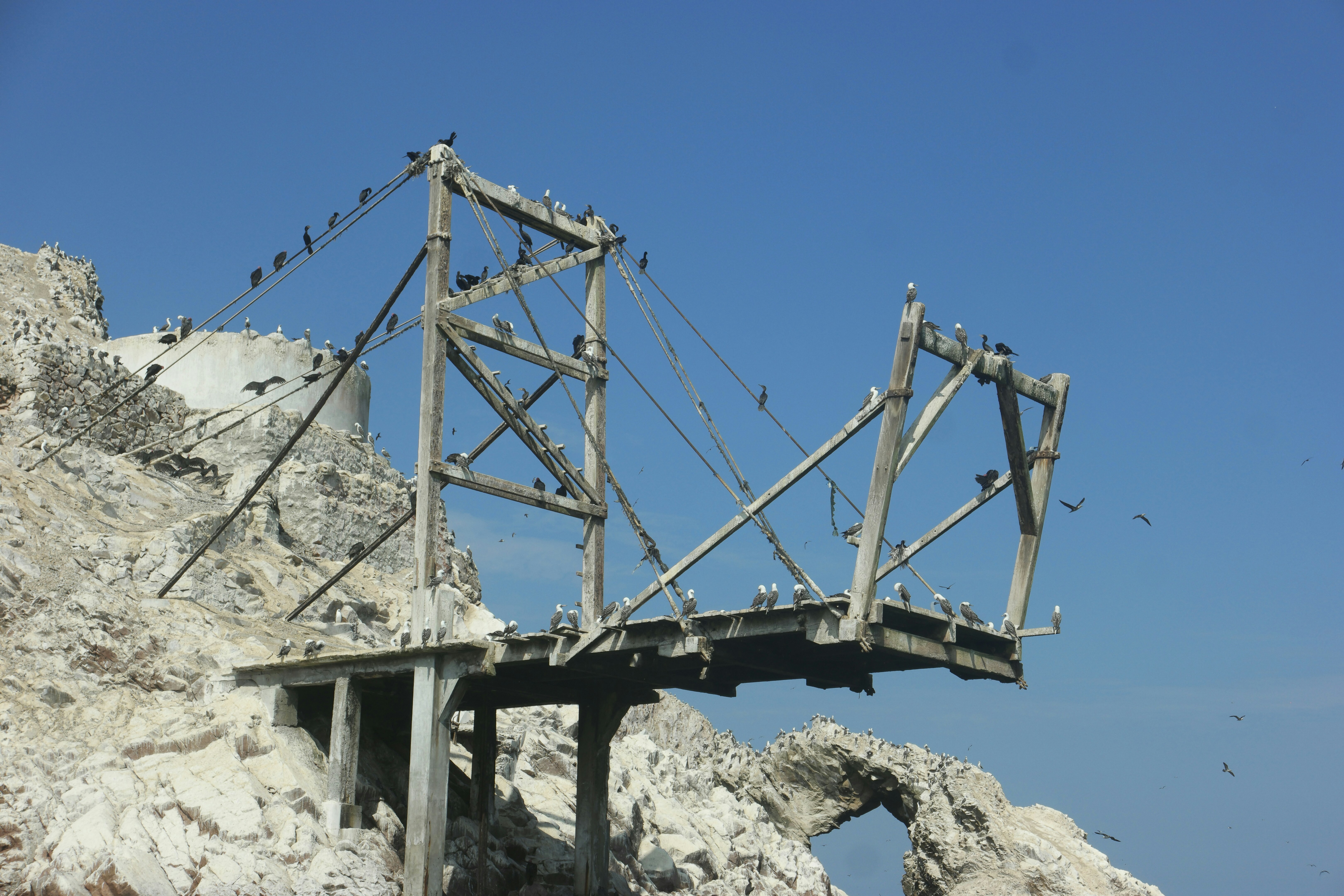 brown wooden bridge over white rocky mountain during daytime