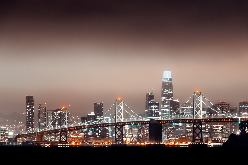 city skyline during night time