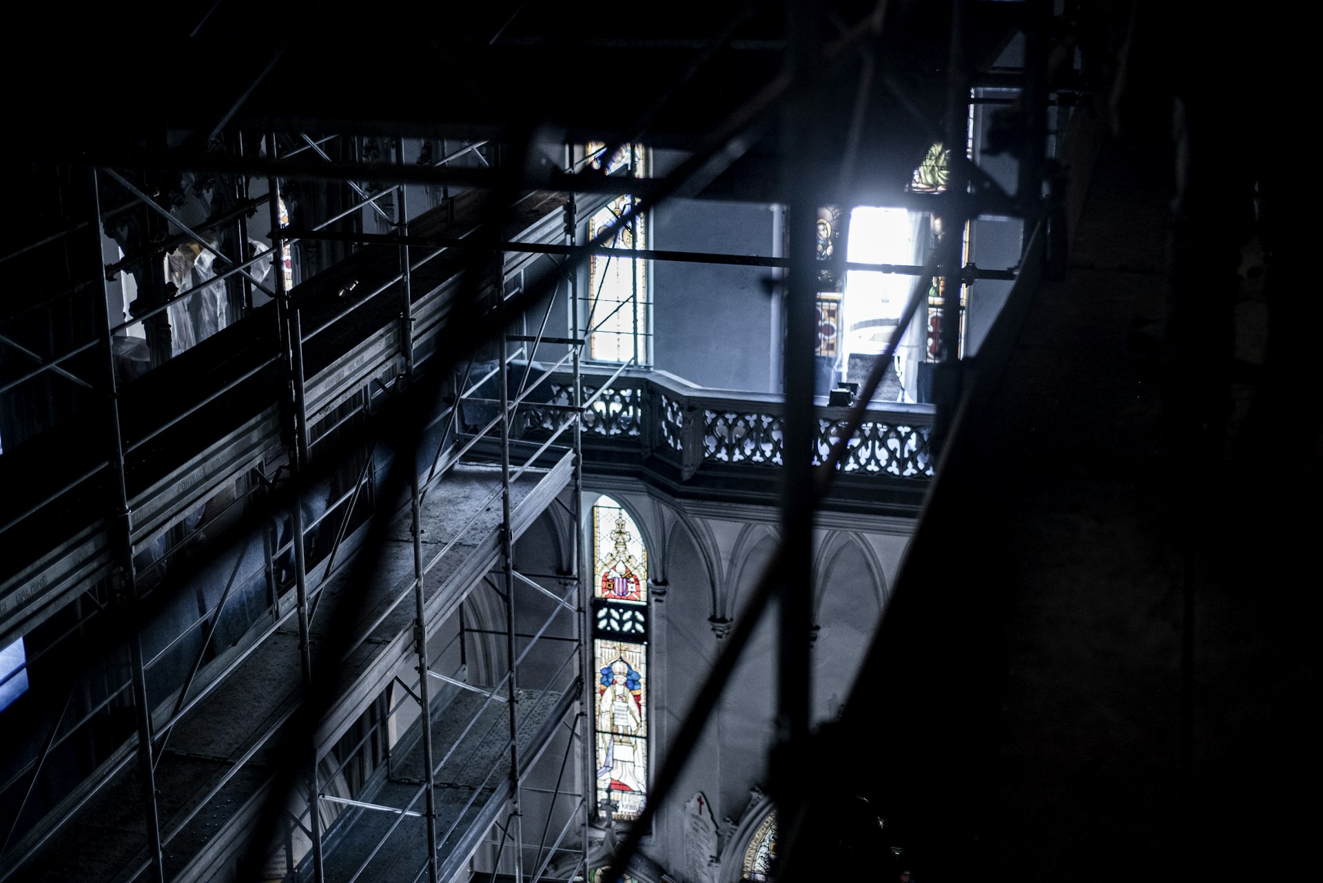 grayscale photo of building interior