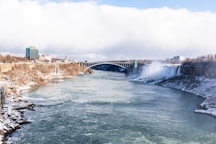 water falls under white sky during daytime