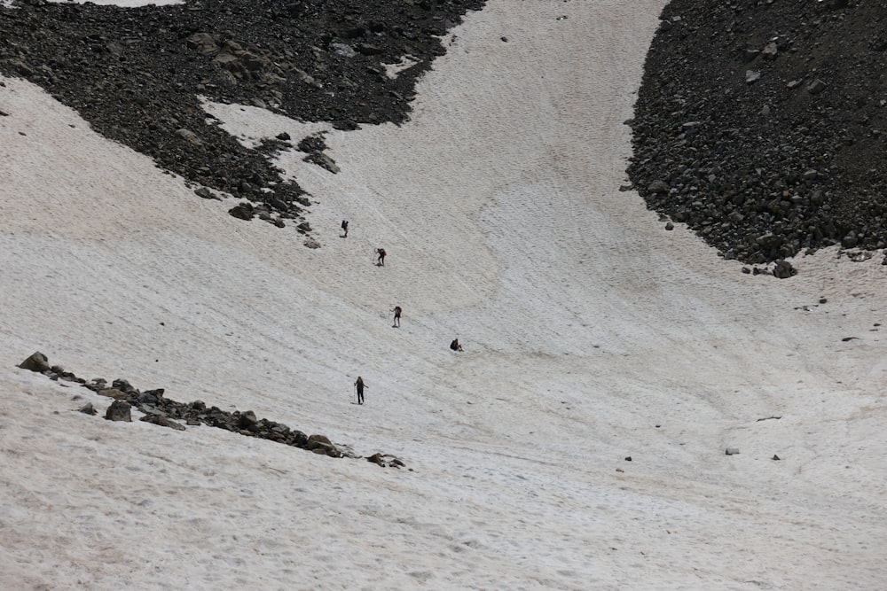 aerial view of people walking on snow covered field during daytime