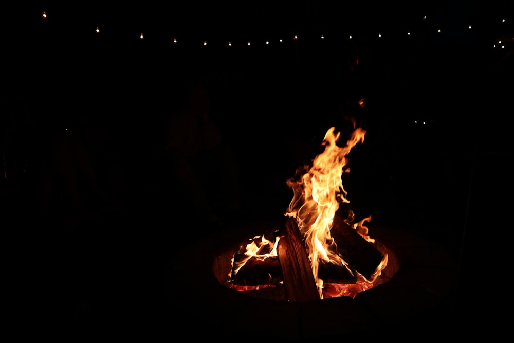 fire in black fire pit