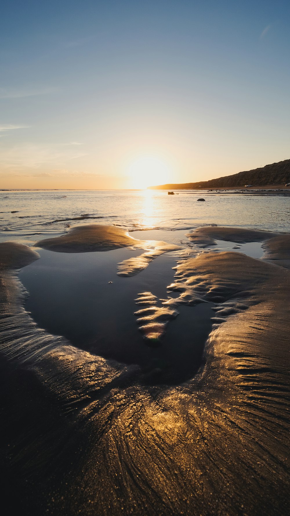 body of water during sunset