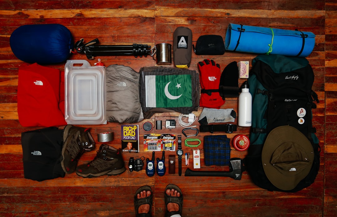 assorted items on brown wooden table