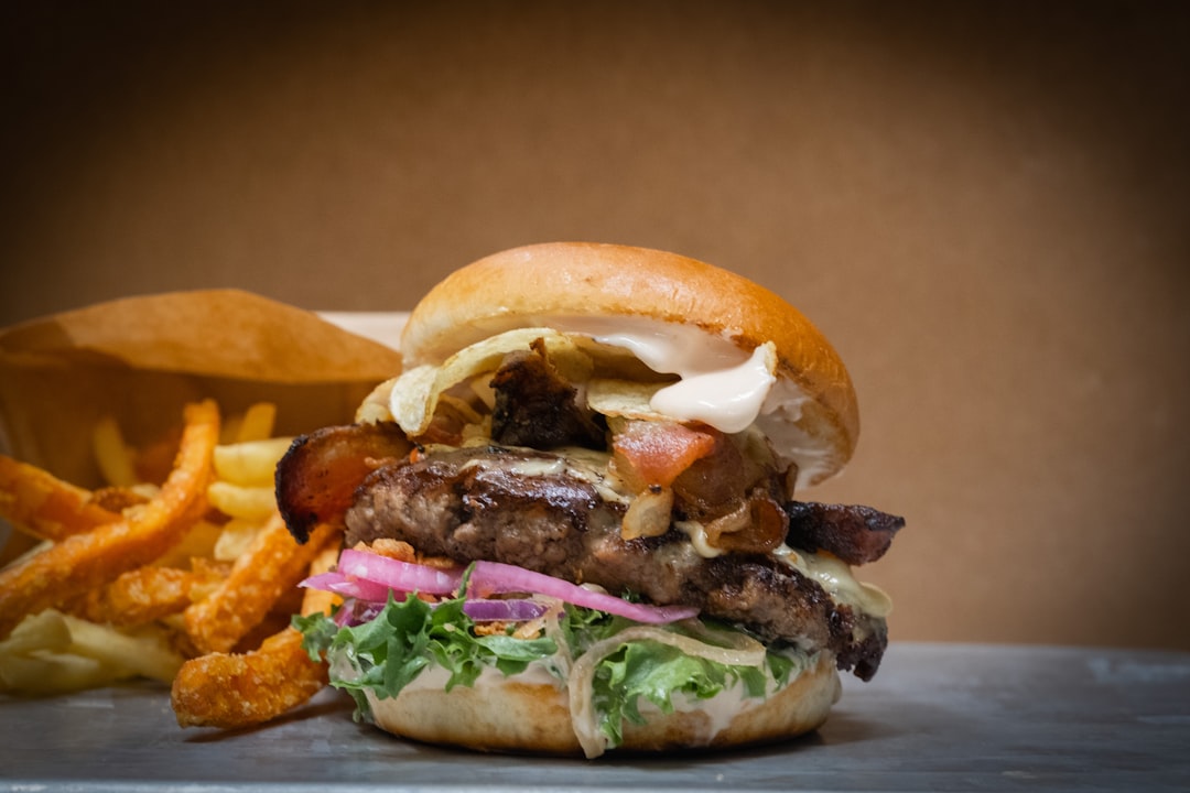 burger with lettuce and fries