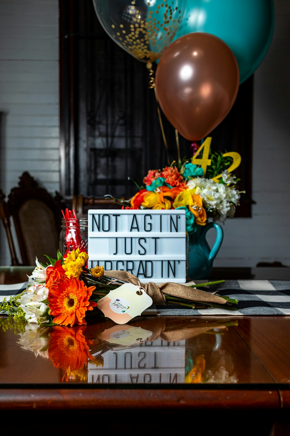 happy birthday greeting card on brown wooden table